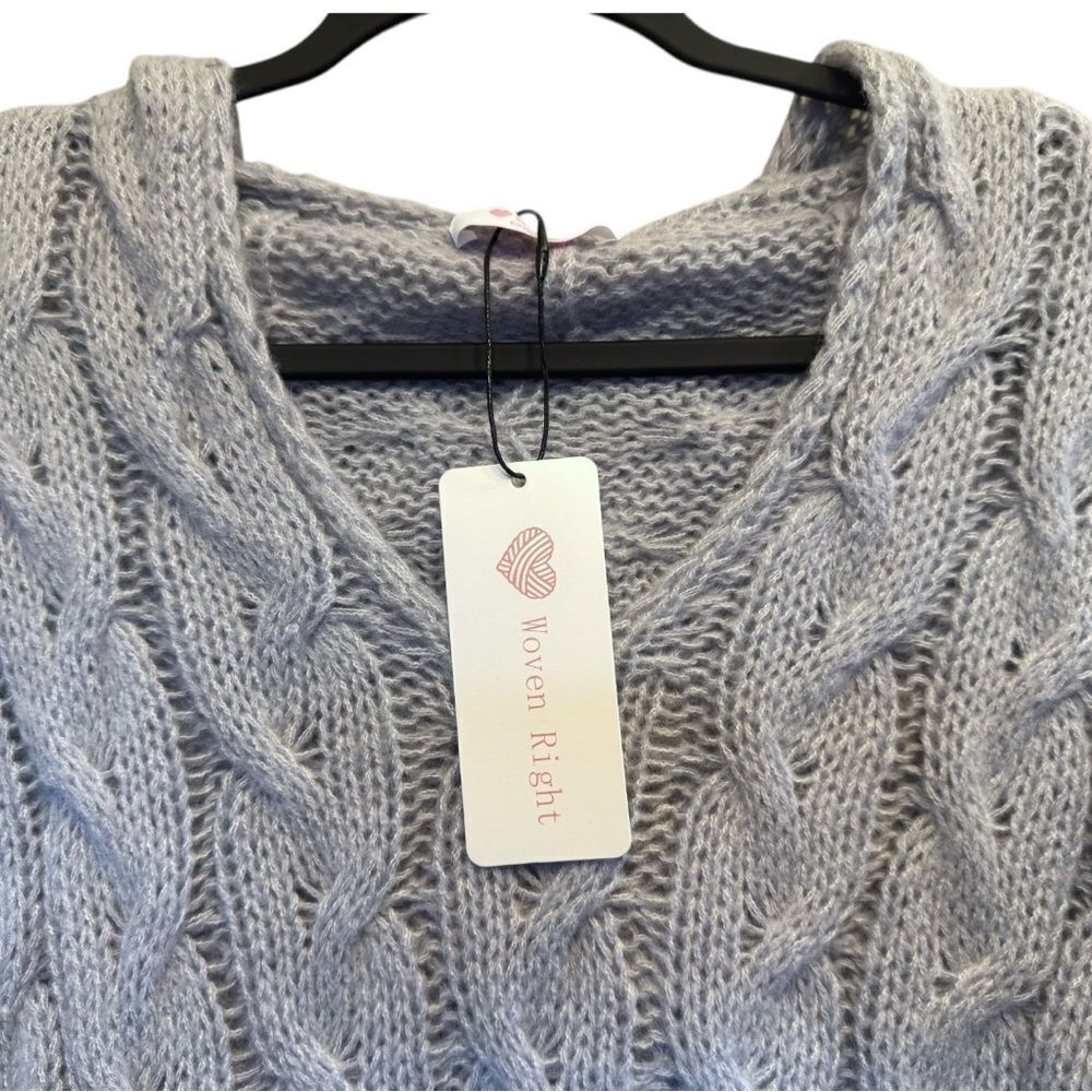 Gray Cable-Knit Hooded Sweater NWT - Woven Right - Picture 14 of 15